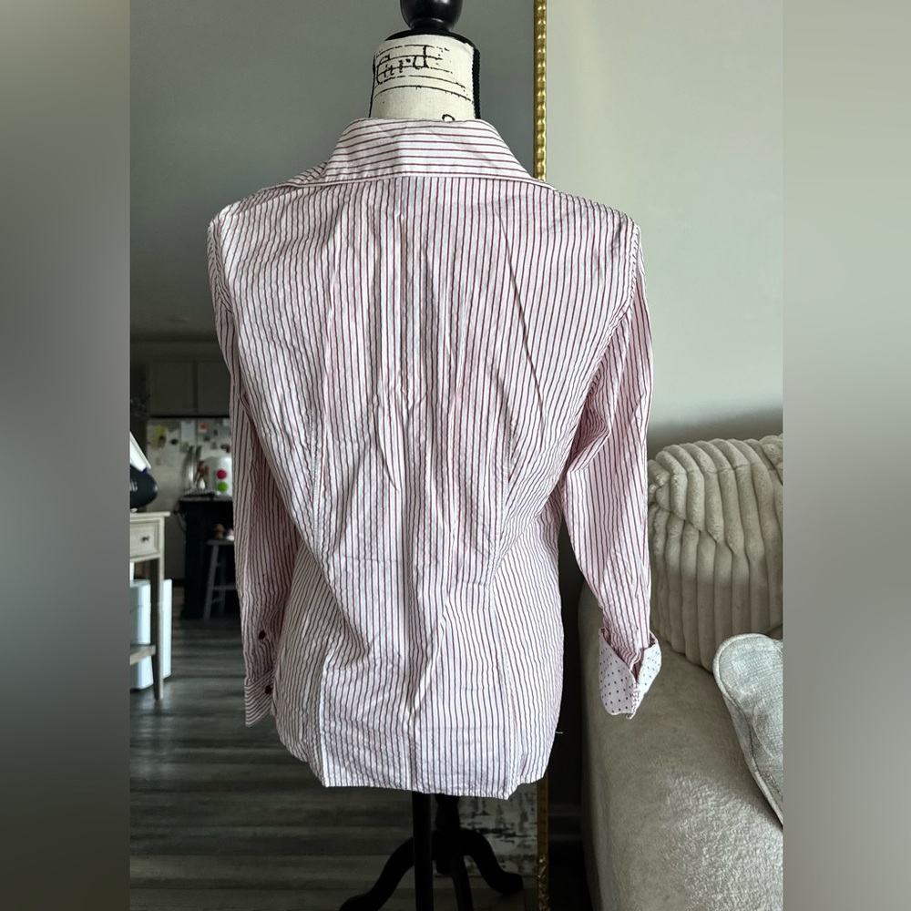 Jones New York White Shirt with Red Pinstripes - Picture 3 of 9